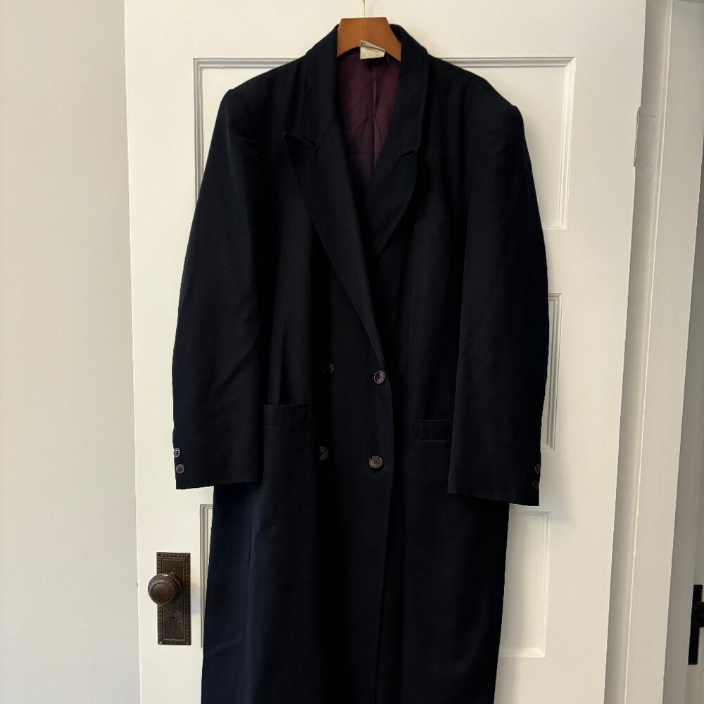 VINTAGE Laura Ashley Great Britain Long Wool Navy Blue Coat, USA Size 12
